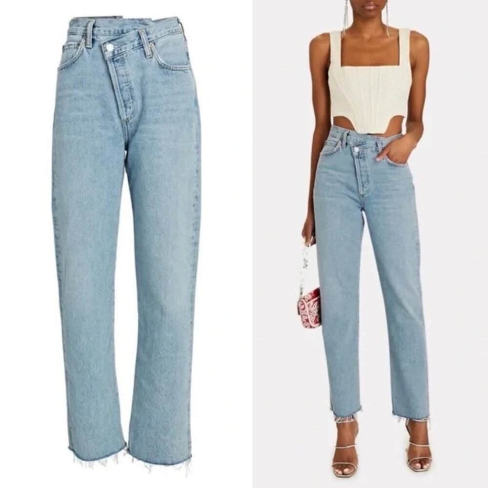 Agolde Criss Cross Button Fly Lightwash Raw Hem Jeans 29